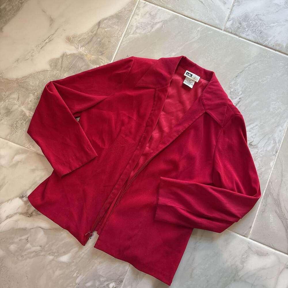 Vintage I.N. Studio Red Long Sleeve Zip-Up Jacket with Collar and shoulder pads - Picture 2 of 5